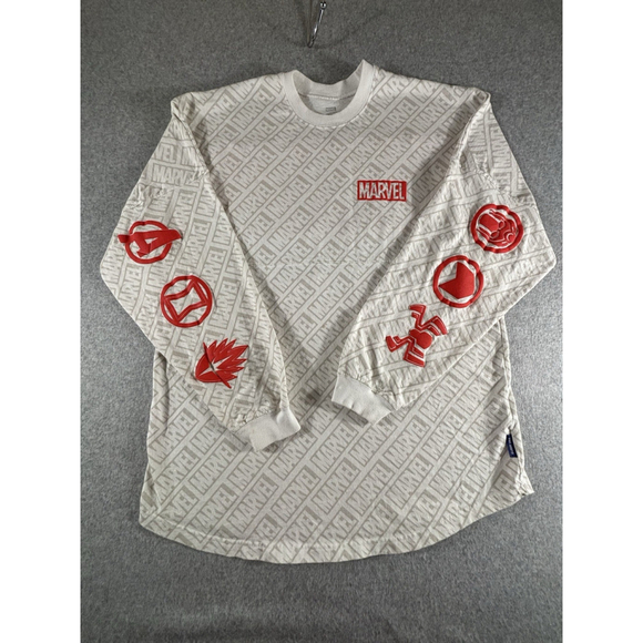 Marvel Other - Marvel Spirit Jersey XL White All-Over Logo Long Sleeve Shirt Red Icons